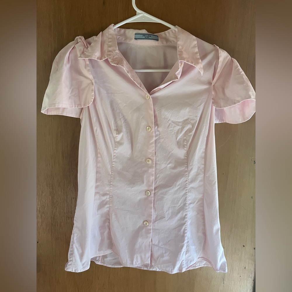 Light Pink PRADA Button Up Blouse with Pleated Sleeves Size IT 42 (size small)